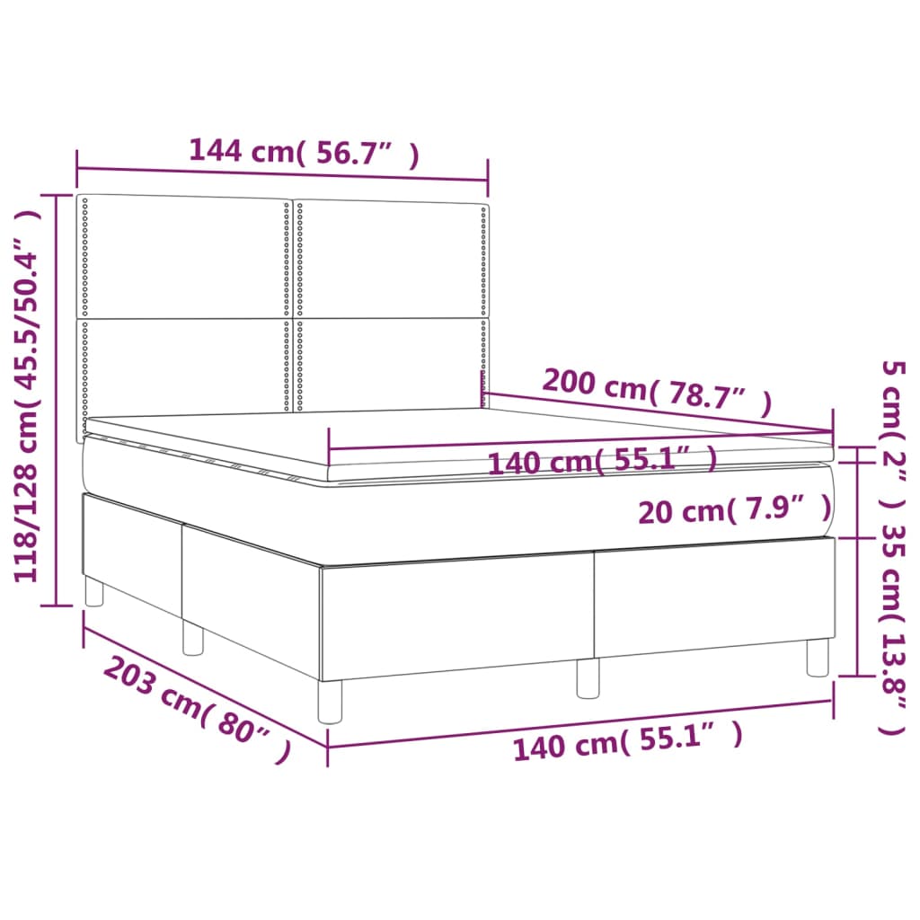 vidaXL Cama com molas/colchão 140x200 cm tecido castanho-escuro