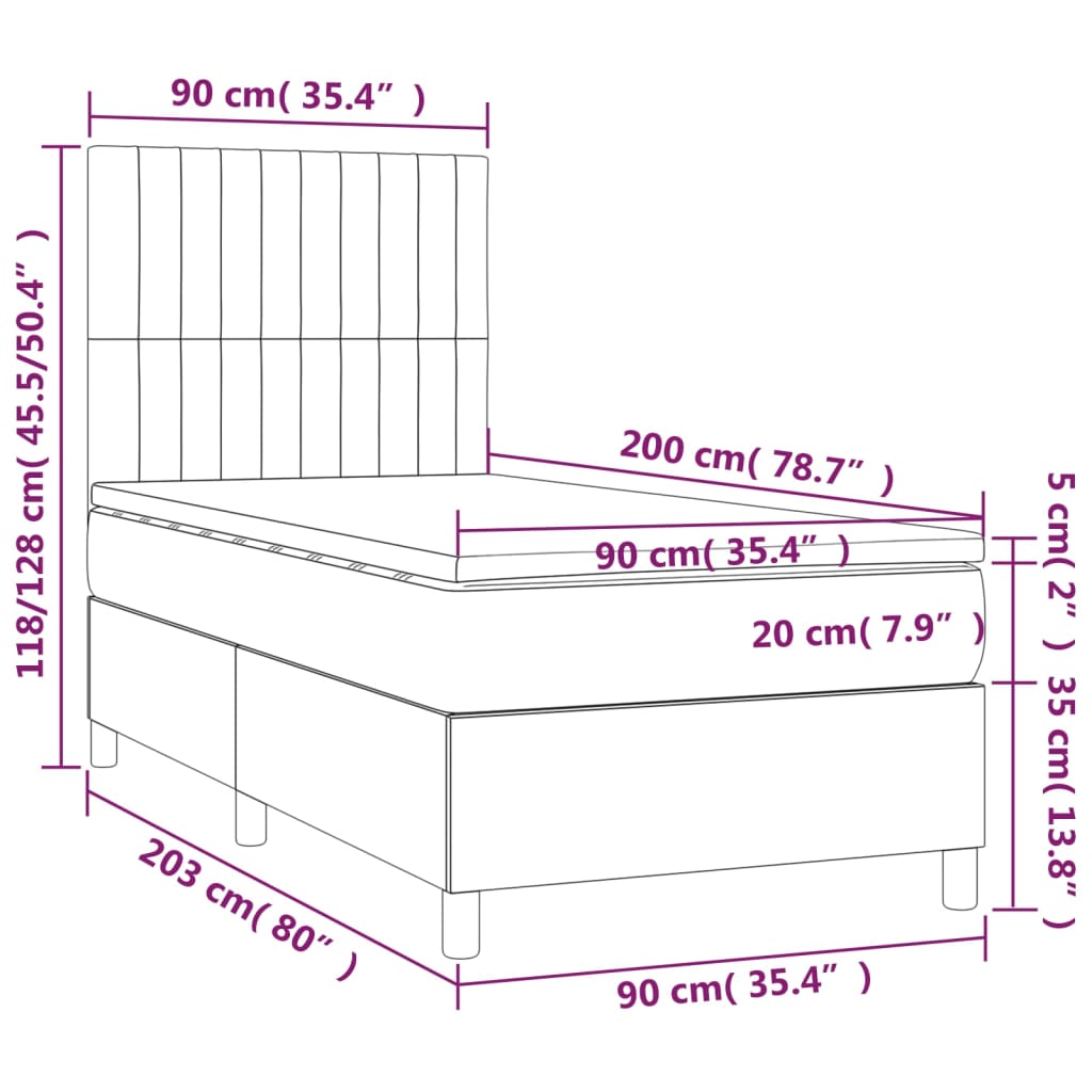 vidaXL Cama com molas/colchão 90x200 cm tecido cinzento-escuro