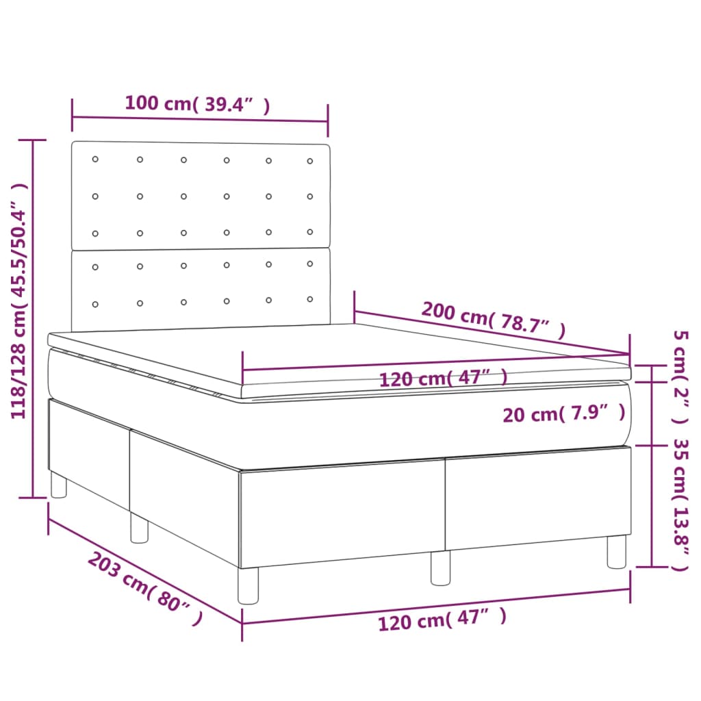 vidaXL Cama com molas/colchão 120x200 cm tecido castanho-escuro