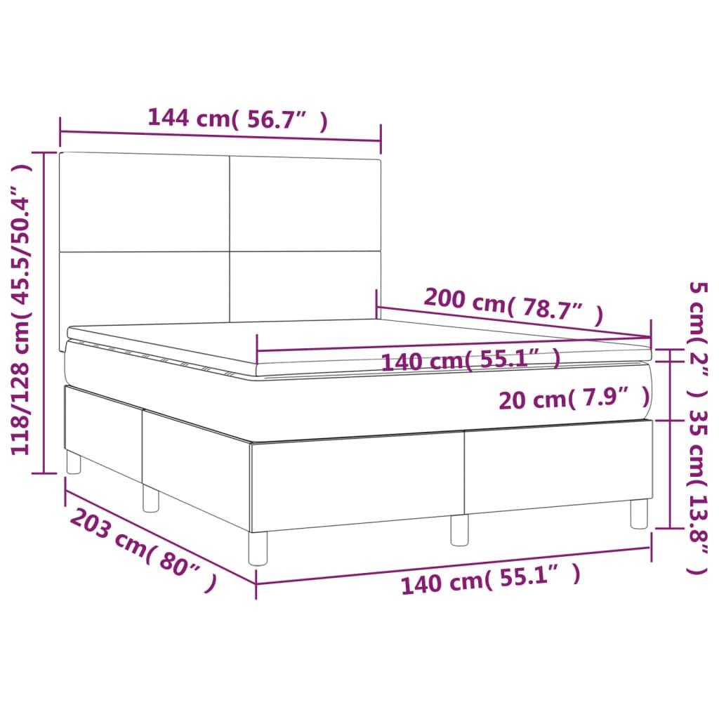 vidaXL Cama com molas/colchão 140x200 cm tecido cor creme