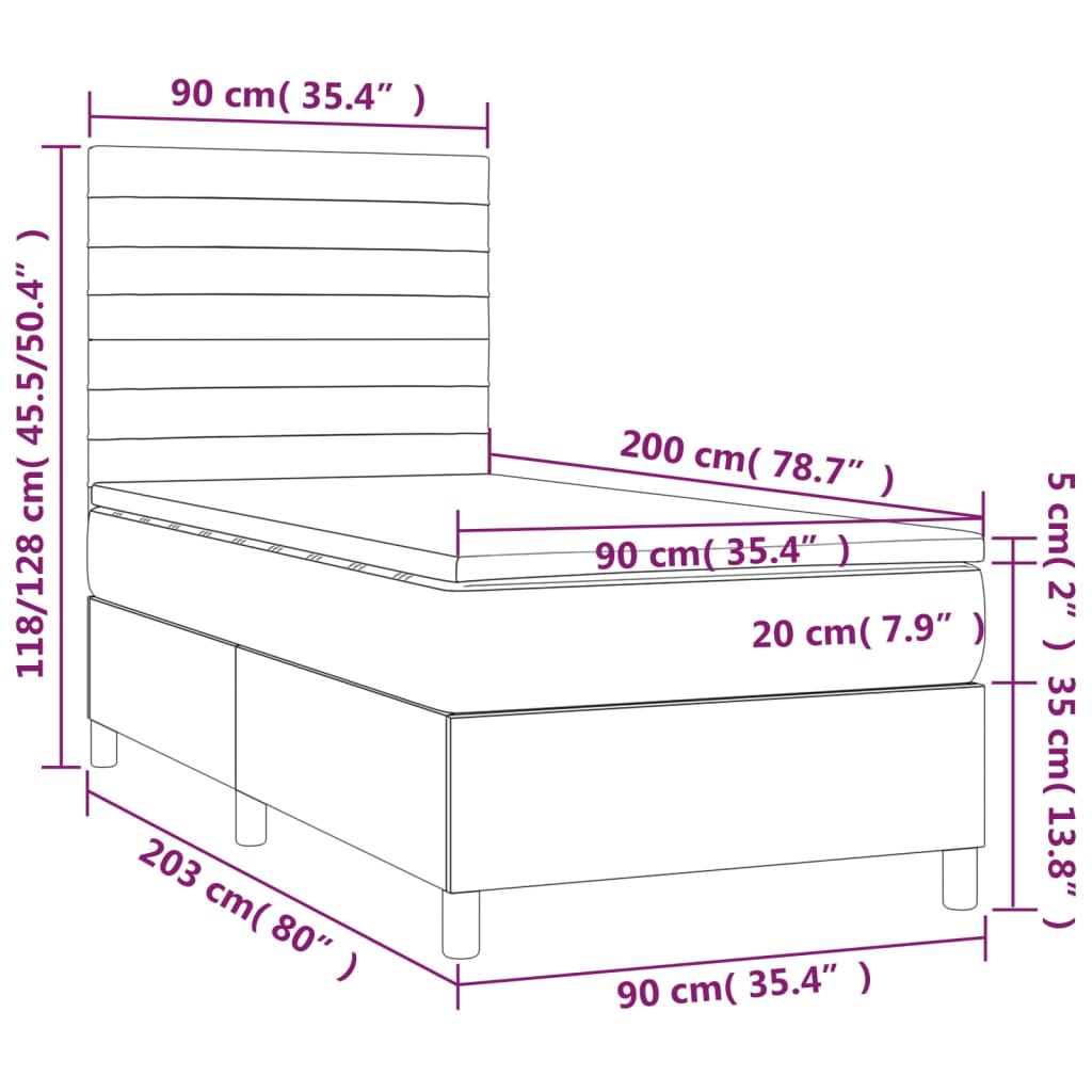 vidaXL Cama com molas/colchão 90x200 cm tecido preto