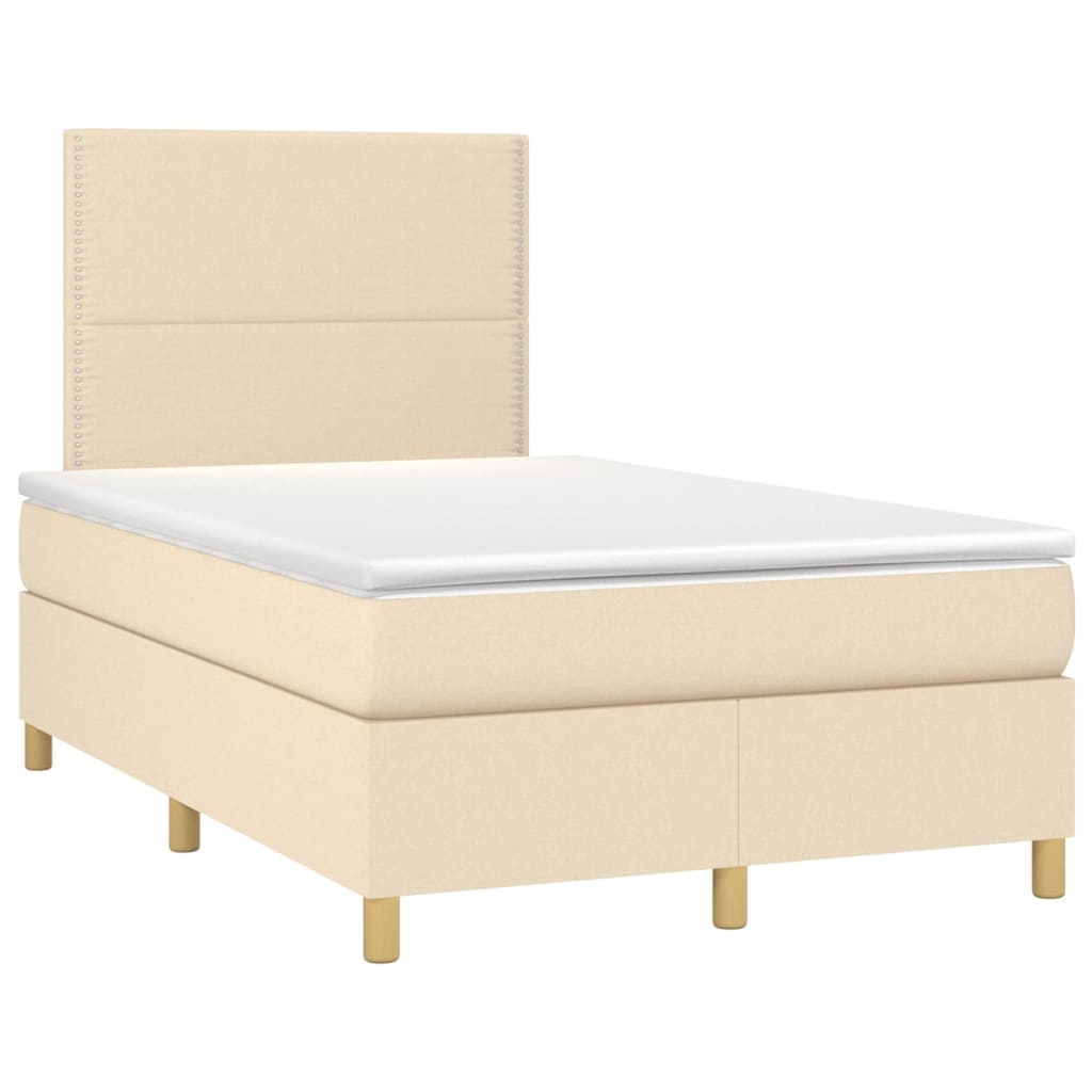 vidaXL Cama com molas/colchão 120x200 cm tecido cor creme