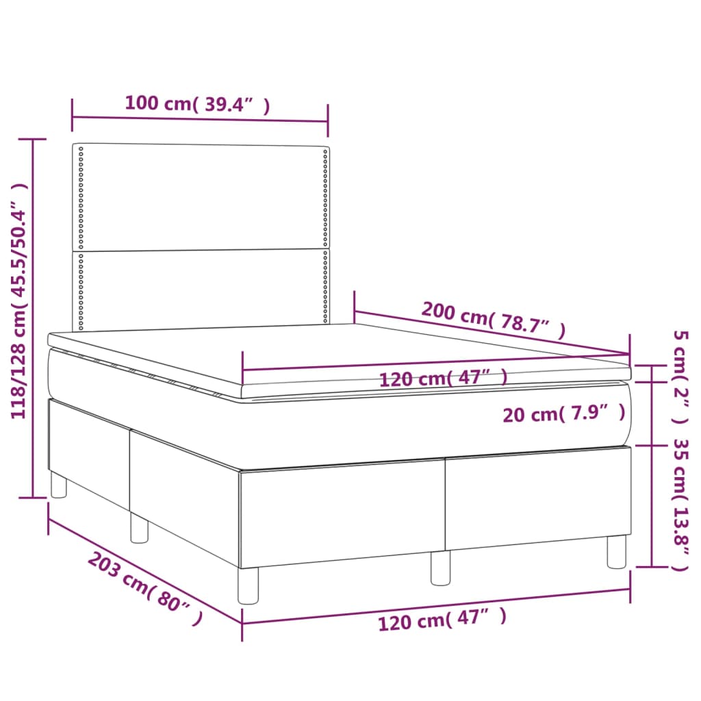 vidaXL Cama com molas/colchão 120x200 cm tecido cor creme