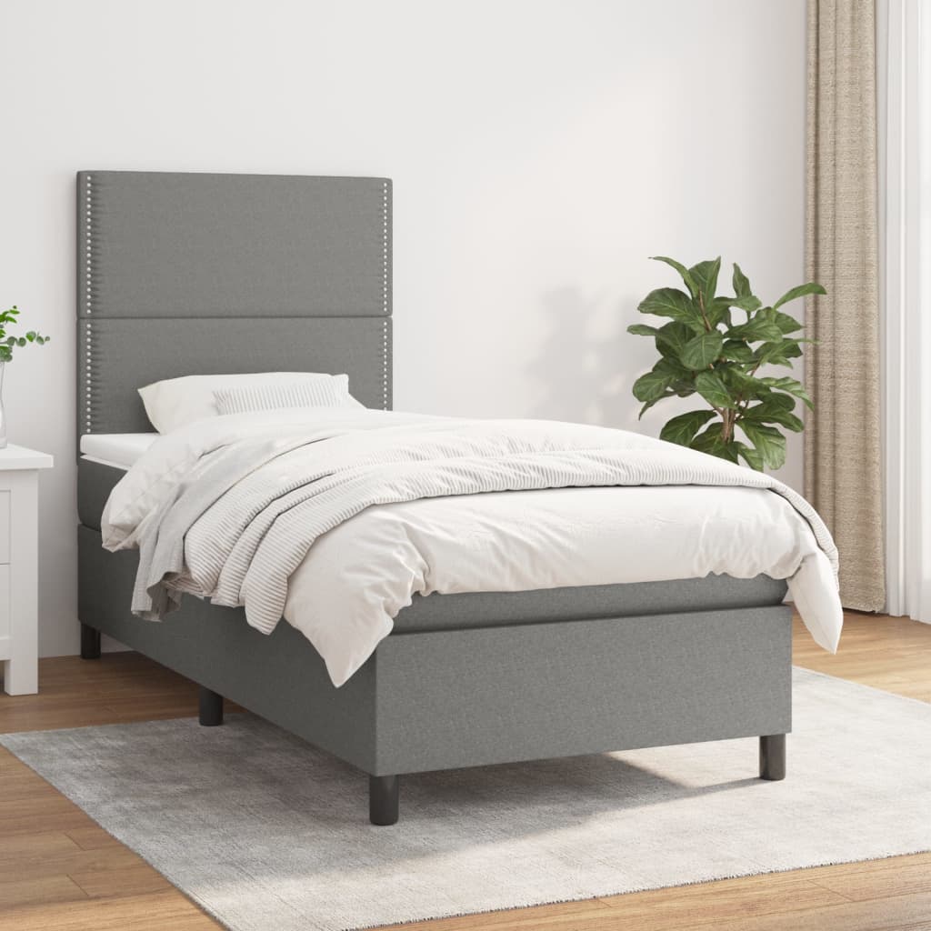 vidaXL Cama com molas/colchão 90x190 cm tecido cinza-escuro