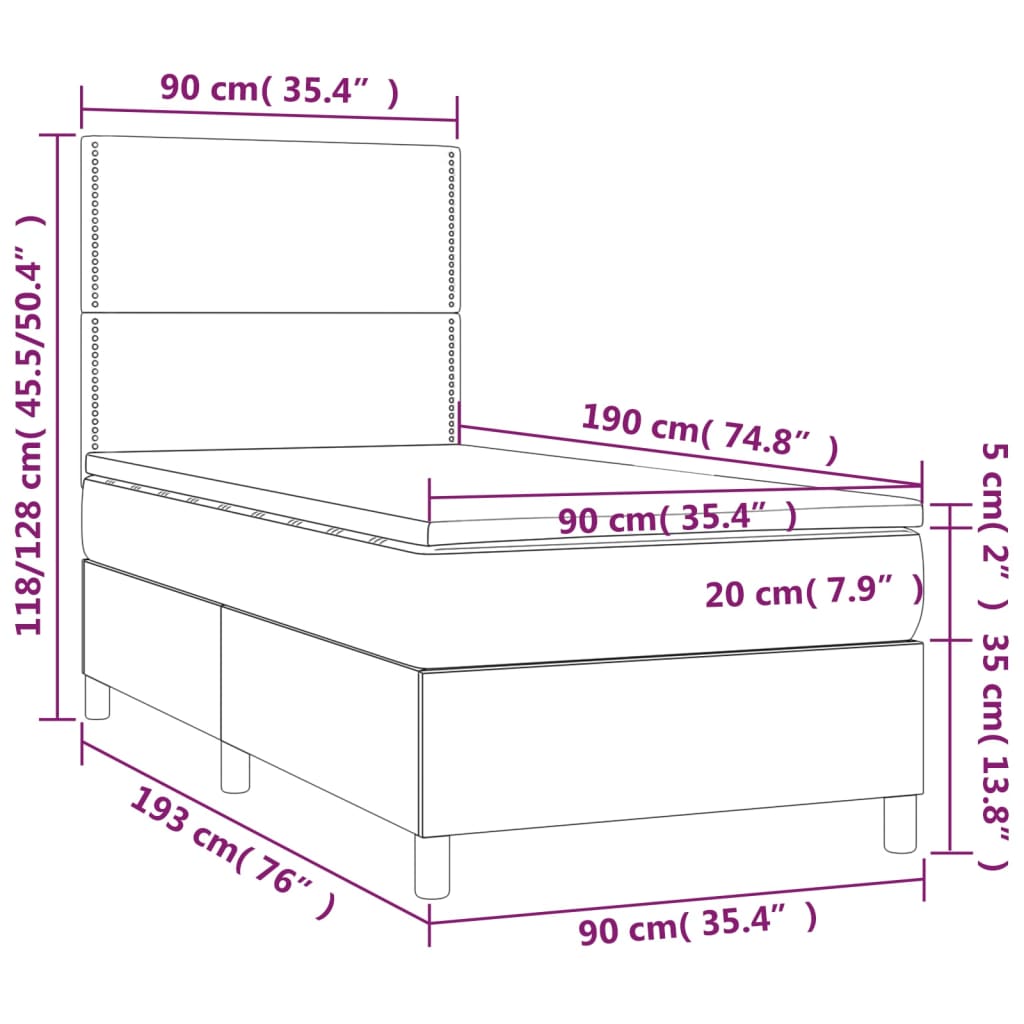 vidaXL Cama com molas/colchão 90x190 cm tecido cinza-escuro