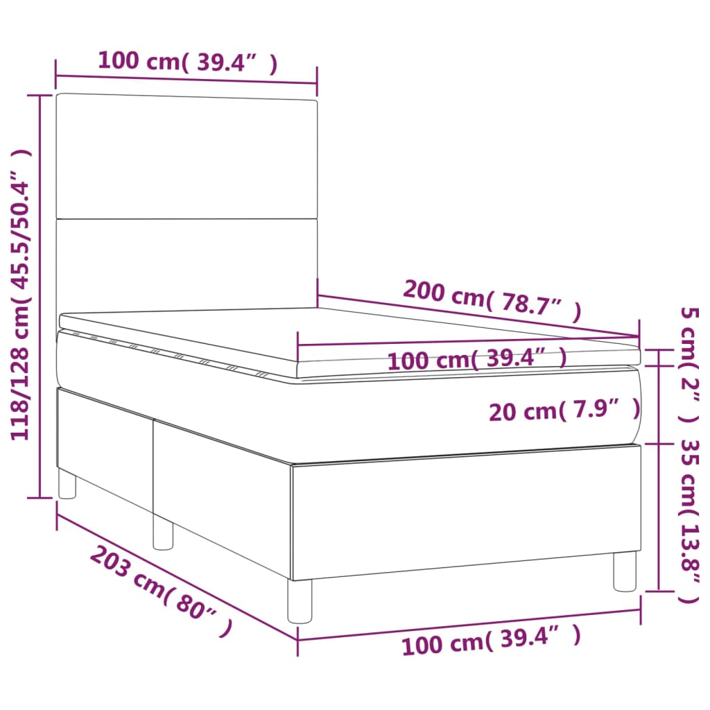 vidaXL Cama com molas/colchão 100x200 cm tecido castanho-escuro