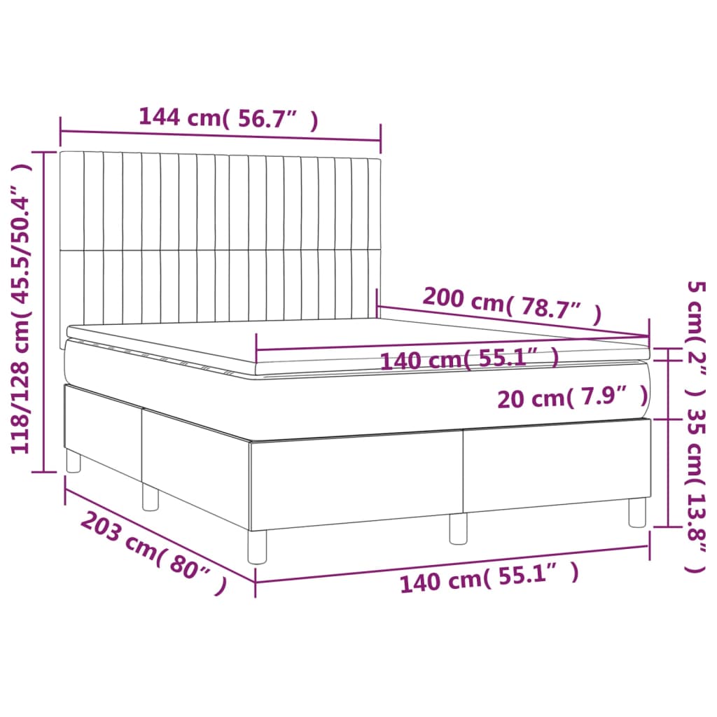 vidaXL Cama com molas/colchão 140x200 cm tecido castanho-escuro