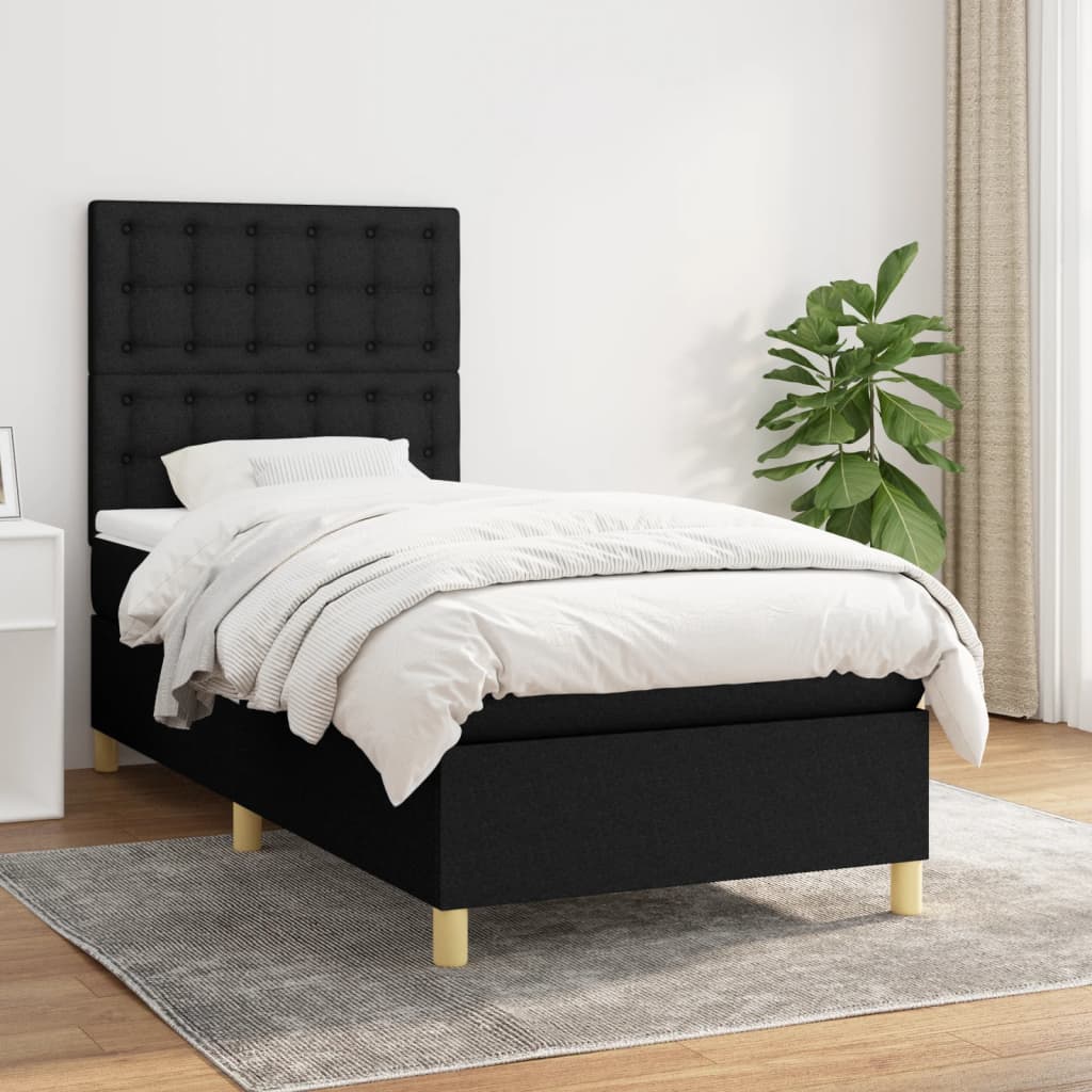 vidaXL Cama com molas/colchão 90x190 cm tecido preto