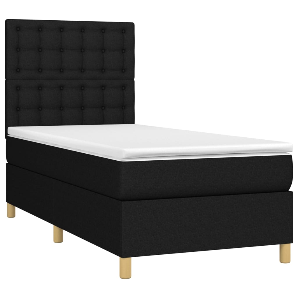 vidaXL Cama com molas/colchão 90x190 cm tecido preto