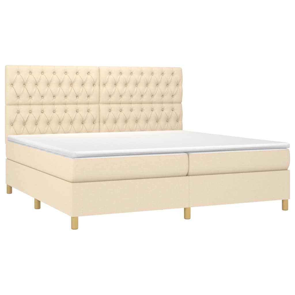 vidaXL Cama com molas/colchão 200x200 cm tecido cor creme