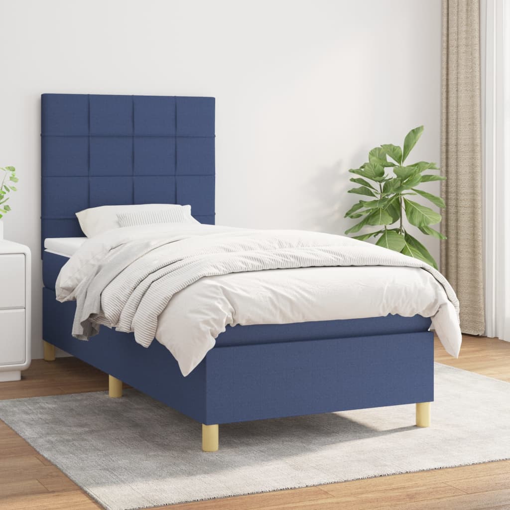 vidaXL Cama com molas/colchão 90x190 cm tecido azul