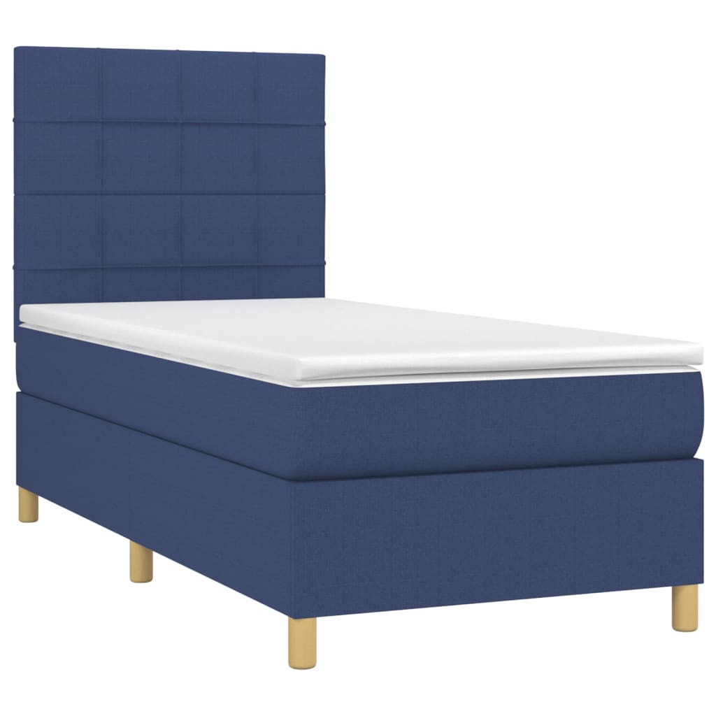 vidaXL Cama com molas/colchão 90x190 cm tecido azul