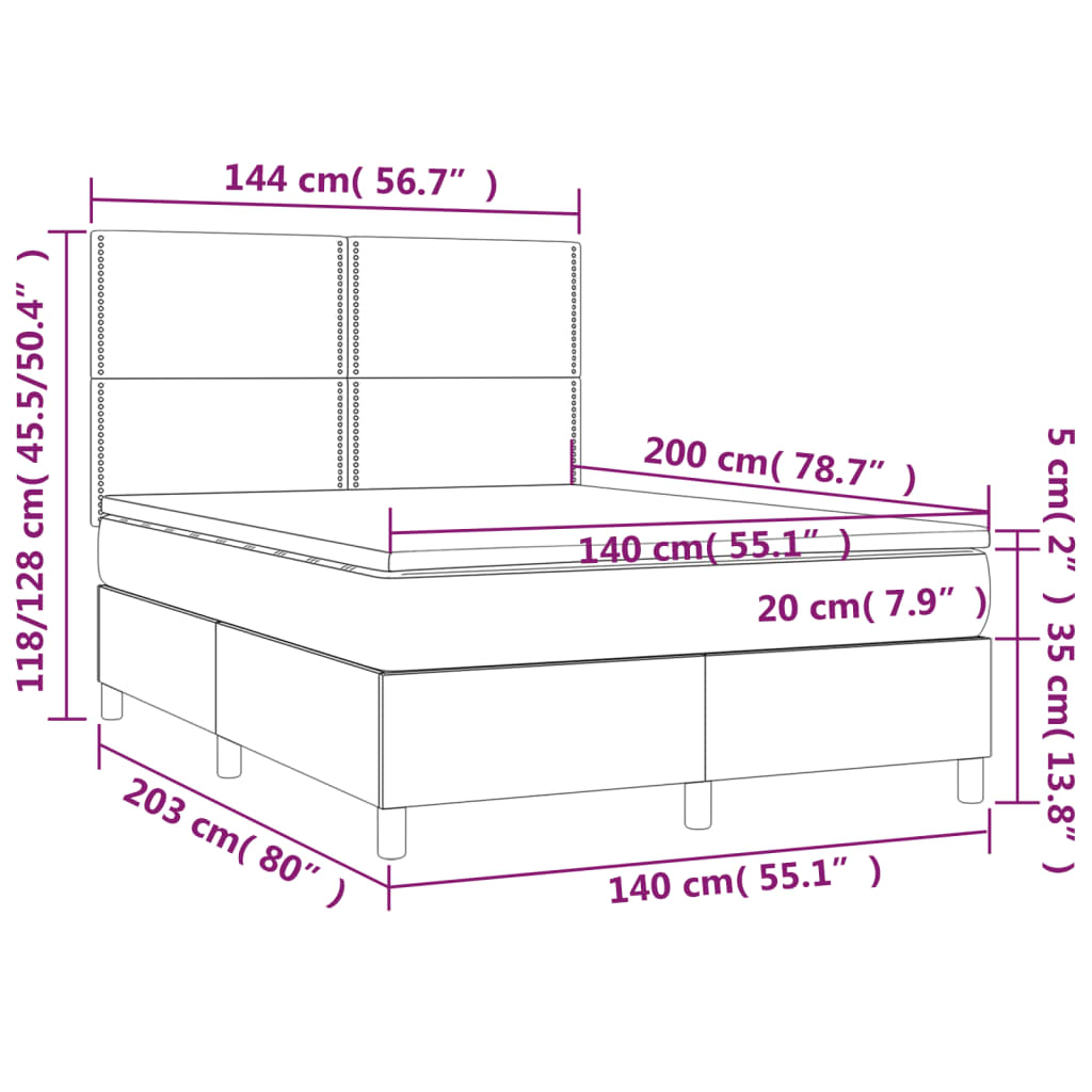 vidaXL Cama com molas/colchão 140x200 cm tecido preto