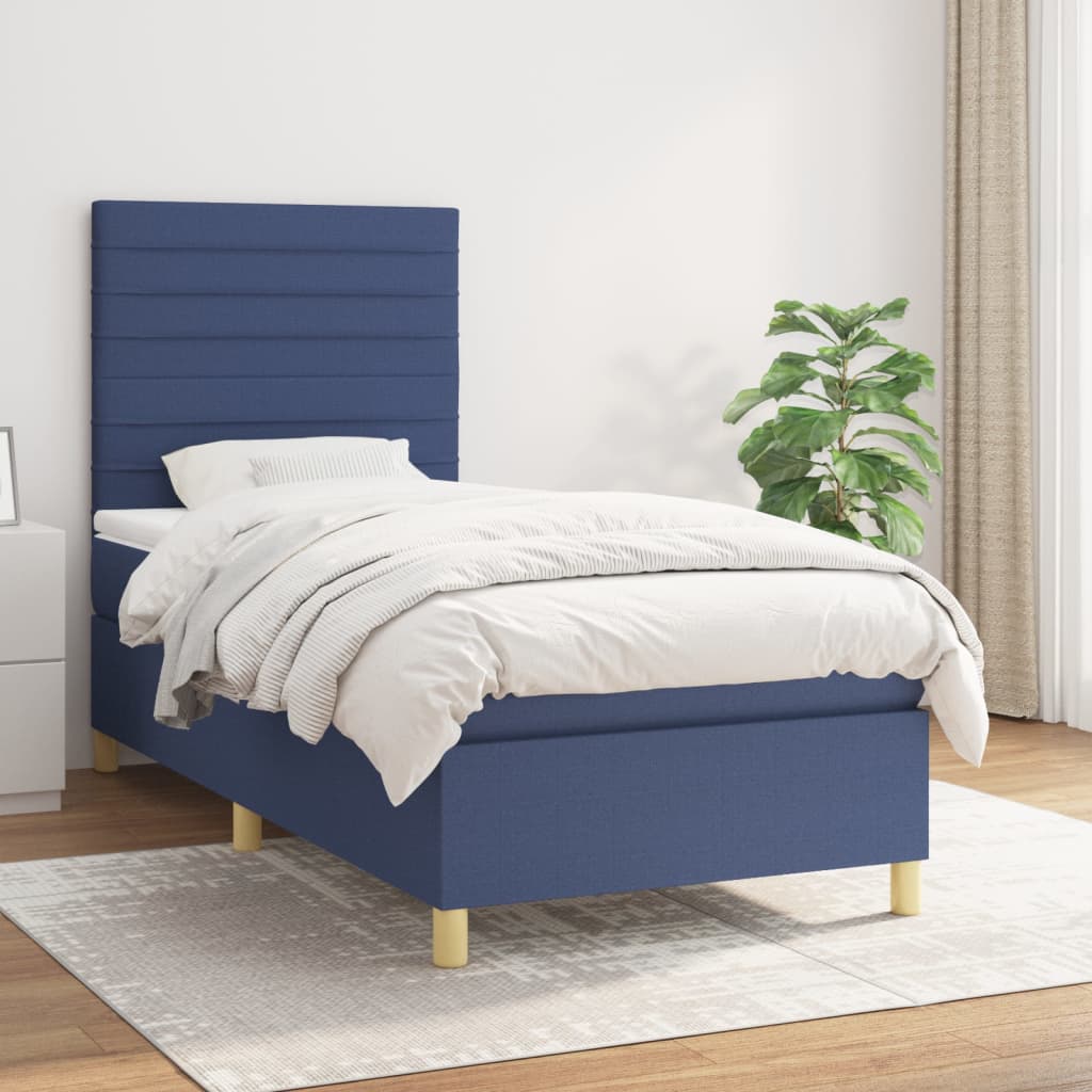 vidaXL Cama com molas/colchão 90x190 cm tecido azul