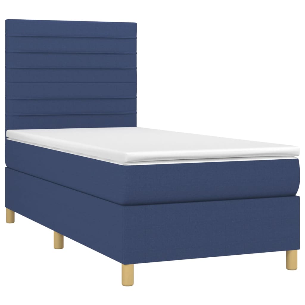 vidaXL Cama com molas/colchão 90x190 cm tecido azul