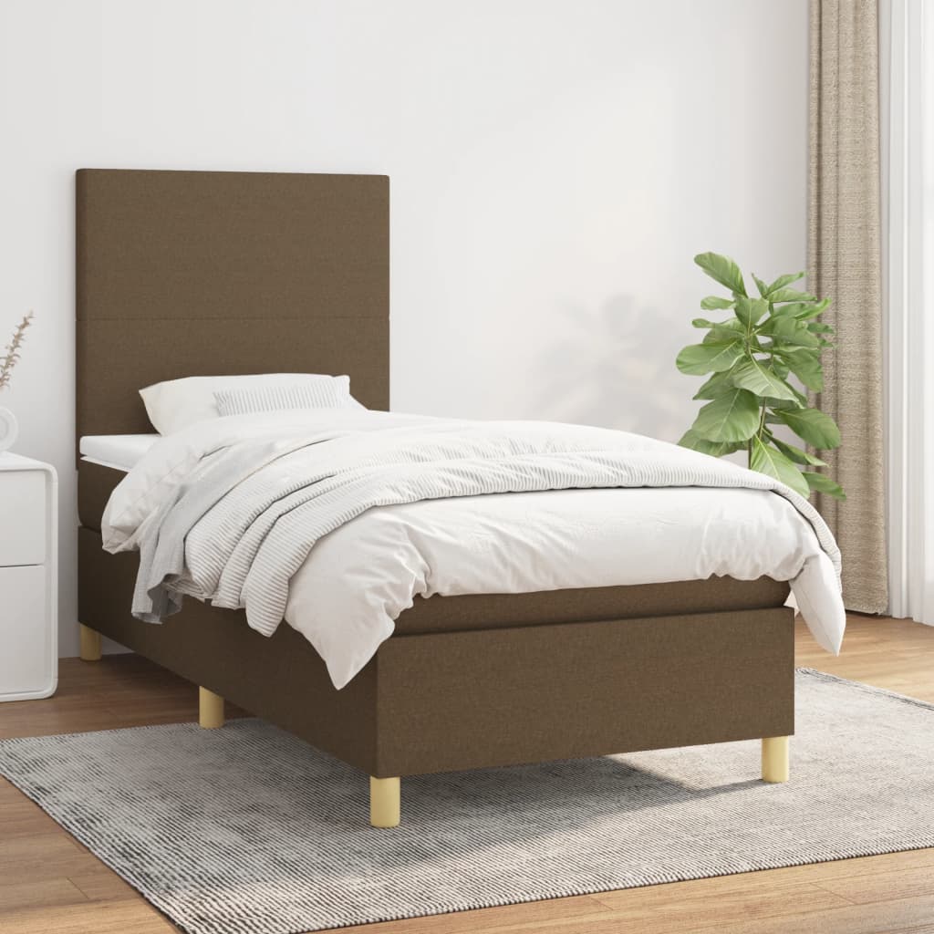 vidaXL Cama com molas/colchão 90x190 cm tecido castanho-escuro