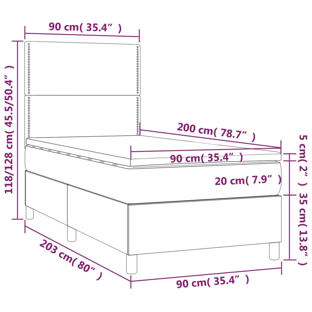 vidaXL Cama com molas/colchão 90x200 cm tecido cinza-claro