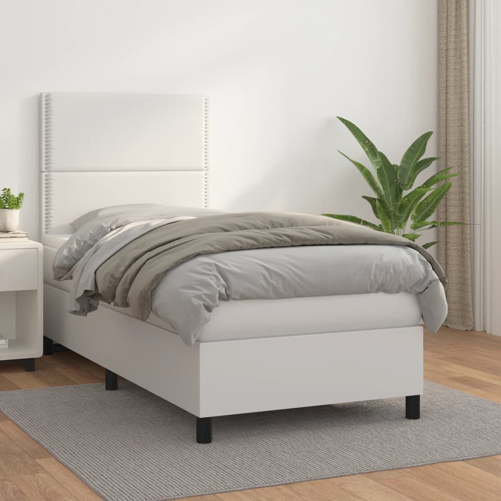 vidaXL Cama com molas/colchão 90x200 cm couro artificial branco