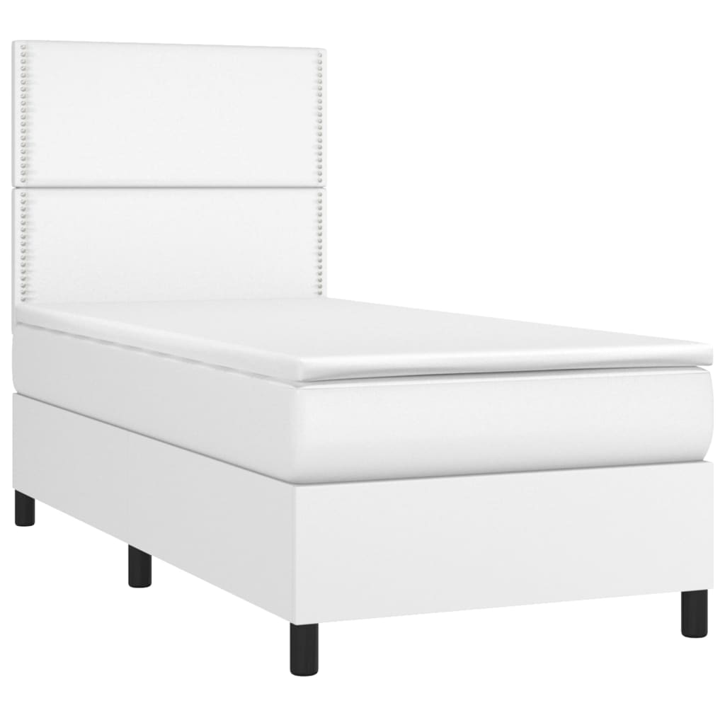 vidaXL Cama com molas/colchão 90x200 cm couro artificial branco