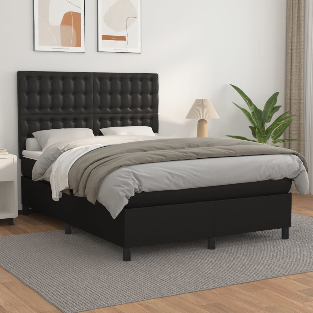 vidaXL Cama com molas/colchão 140x200 cm couro artificial preto