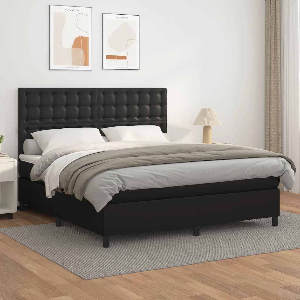 vidaXL Cama com molas/colchão 160x200 cm couro artificial preto