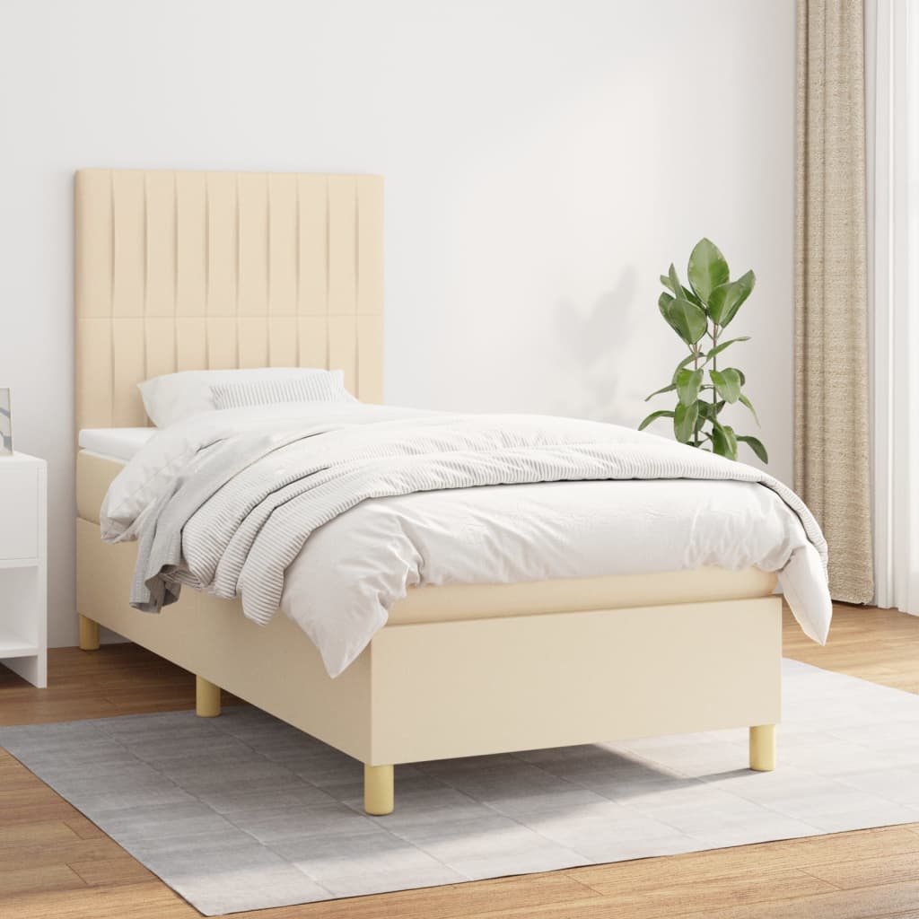 vidaXL Cama com molas/colchão 90x200 cm tecido cor crème