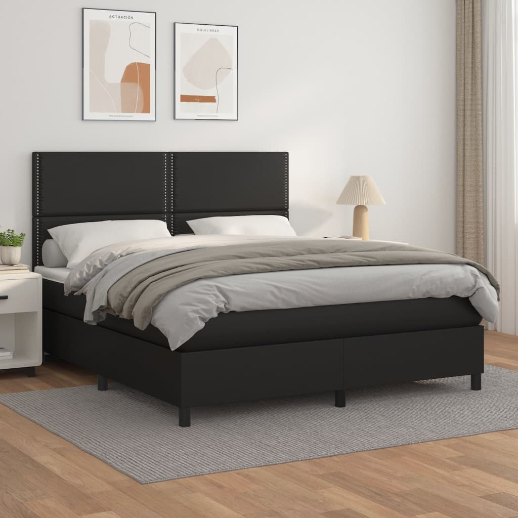 vidaXL Cama com molas/colchão 180x200 cm couro artificial preto