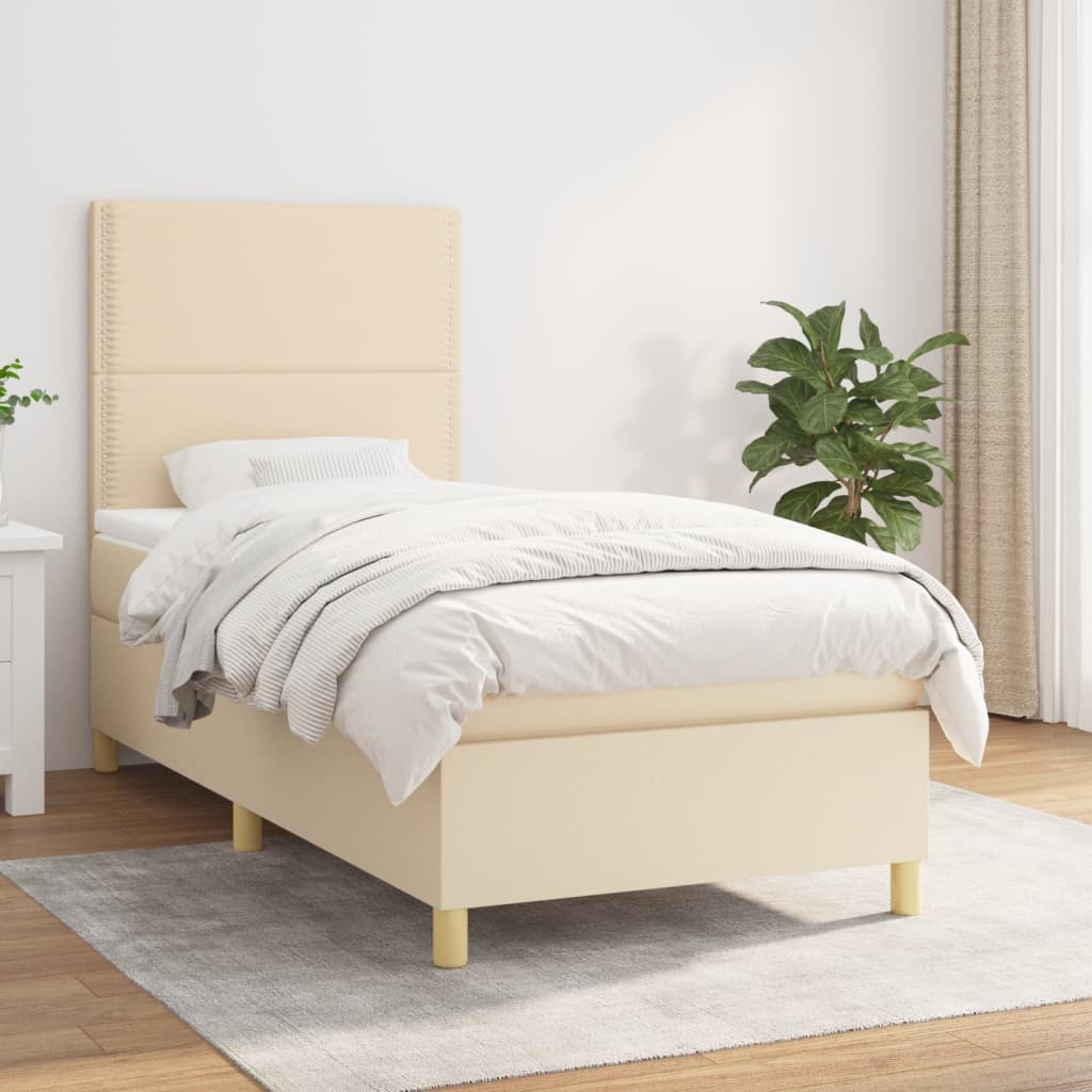 vidaXL Cama com molas/colchão 100x200 cm tecido cor creme