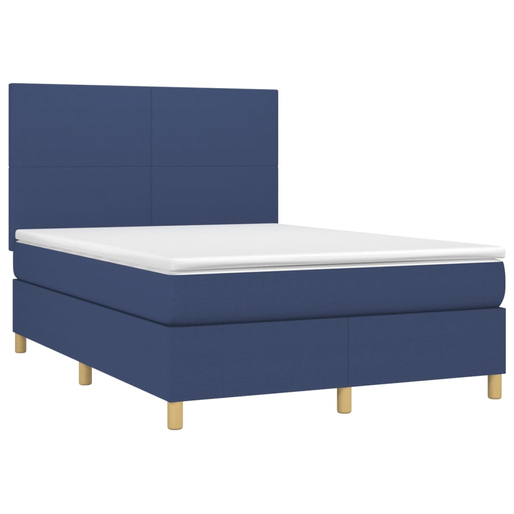 vidaXL Cama com molas/colchão 140x190 cm tecido azul