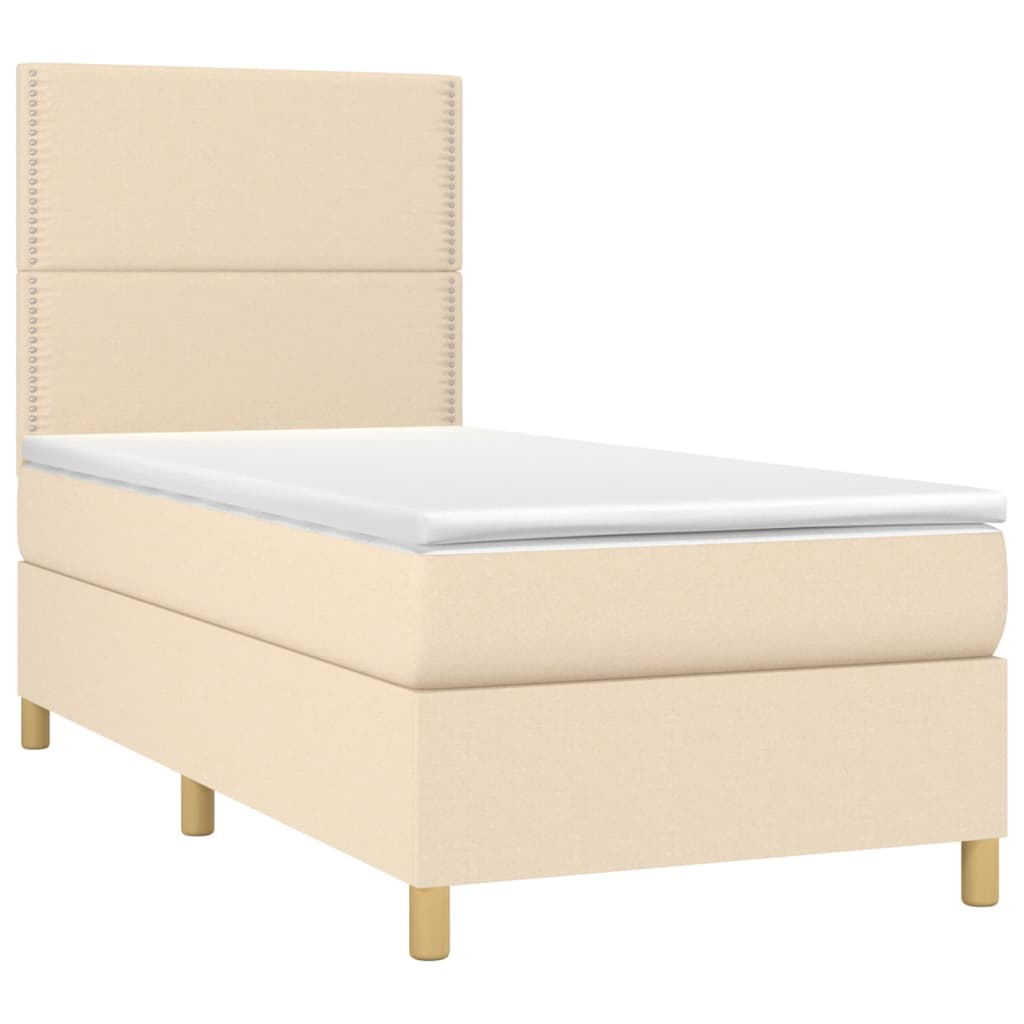 vidaXL Cama com molas/colchão 100x200 cm tecido cor creme