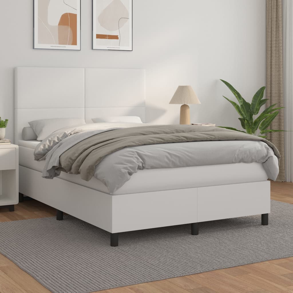 vidaXL Cama com molas/colchão 140x190 cm couro artificial branco