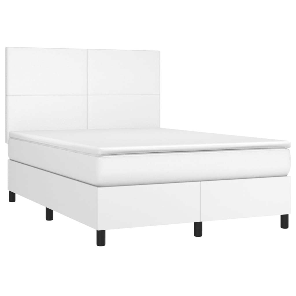 vidaXL Cama com molas/colchão 140x190 cm couro artificial branco