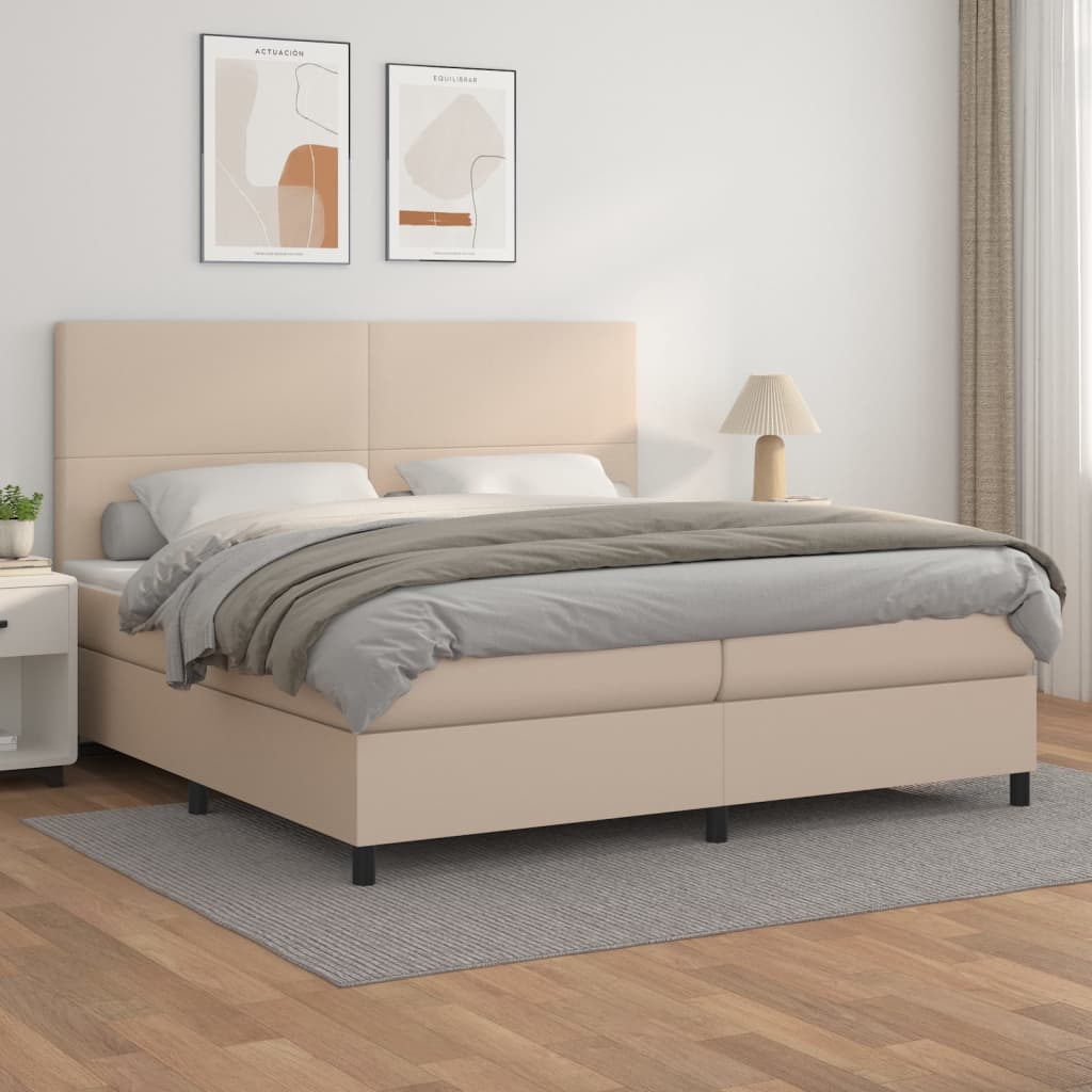 vidaXL Cama com molas/colchão 200x200 cm couro artificial cappuccino