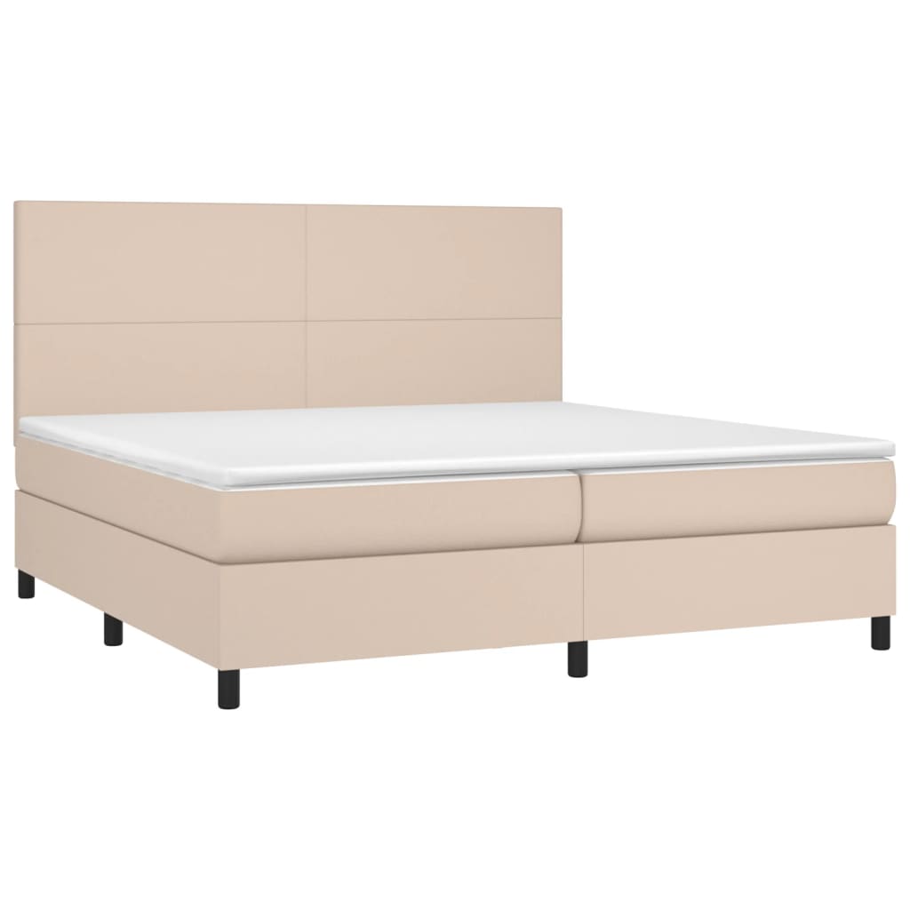 vidaXL Cama com molas/colchão 200x200 cm couro artificial cappuccino