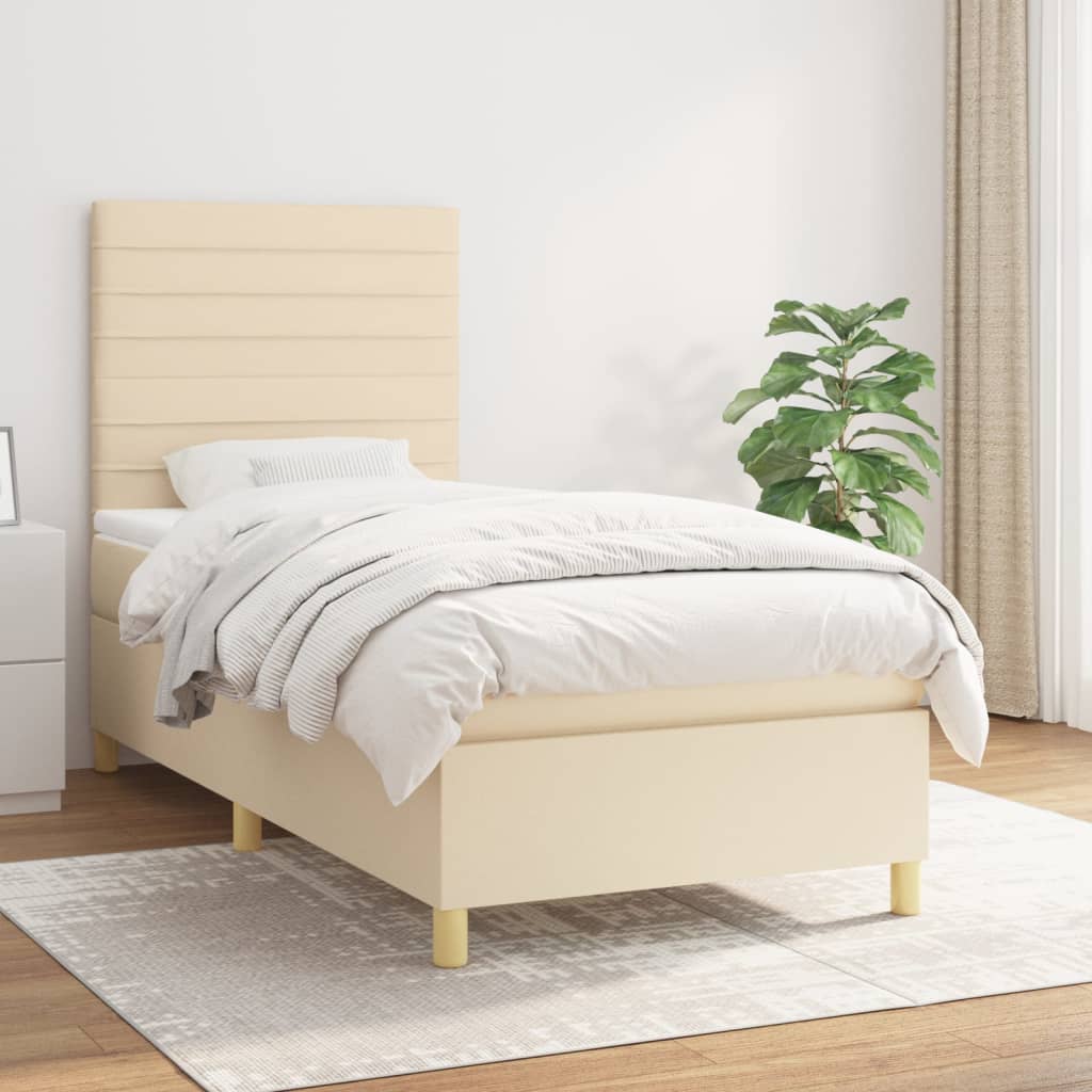 vidaXL Cama com molas/colchão 80x200 cm tecido cor crème