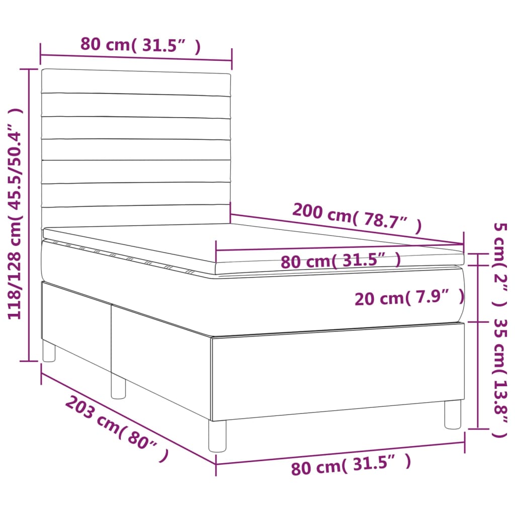 vidaXL Cama com molas/colchão 80x200 cm tecido cor crème