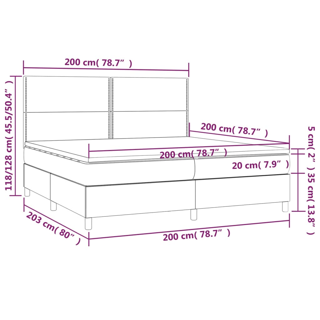 vidaXL Cama com molas/colchão 200x200 cm tecido castanho-escuro