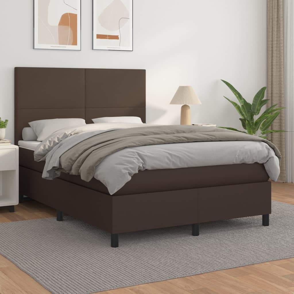 vidaXL Cama com molas/colchão 140x190 cm couro artificial castanho