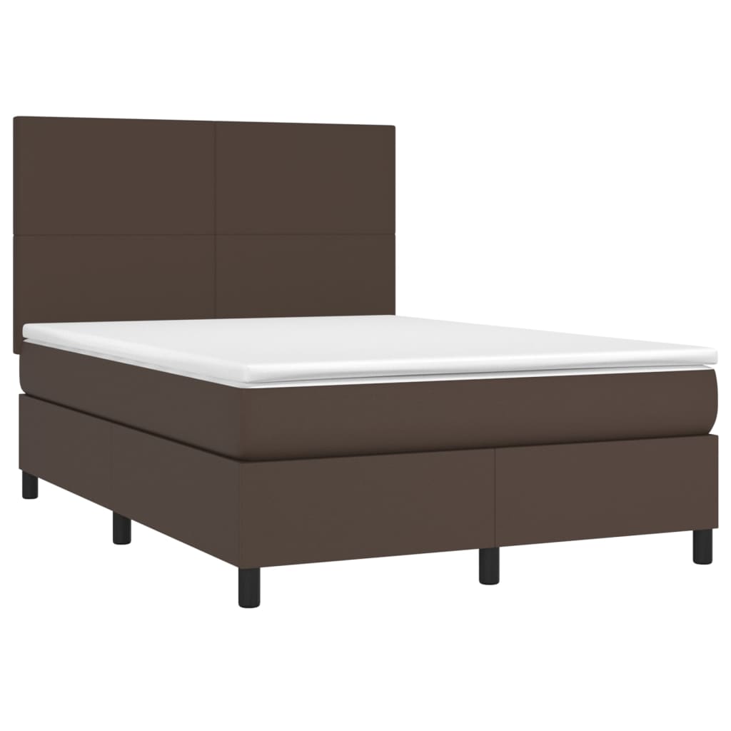 vidaXL Cama com molas/colchão 140x190 cm couro artificial castanho