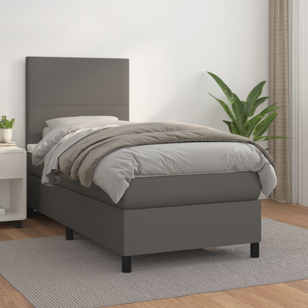 vidaXL Cama com molas/colchão 90x190 cm couro artificial cinzento