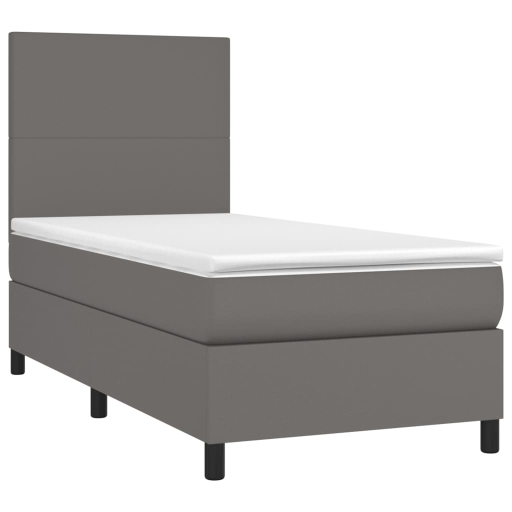 vidaXL Cama com molas/colchão 90x190 cm couro artificial cinzento