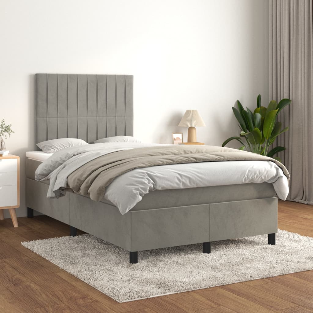 vidaXL Cama boxspring c/ colchão 120x200 cm veludo cinzento-claro