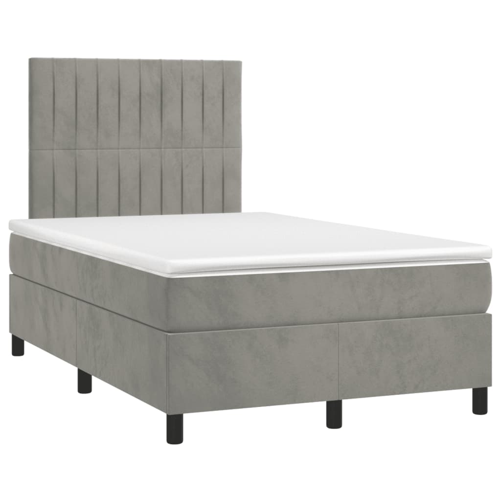 vidaXL Cama boxspring c/ colchão 120x200 cm veludo cinzento-claro