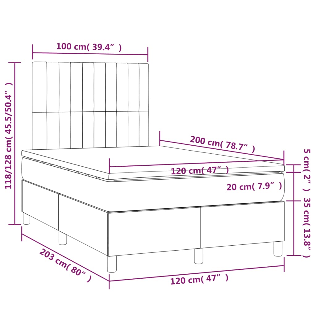 vidaXL Cama boxspring c/ colchão 120x200 cm veludo cinzento-claro