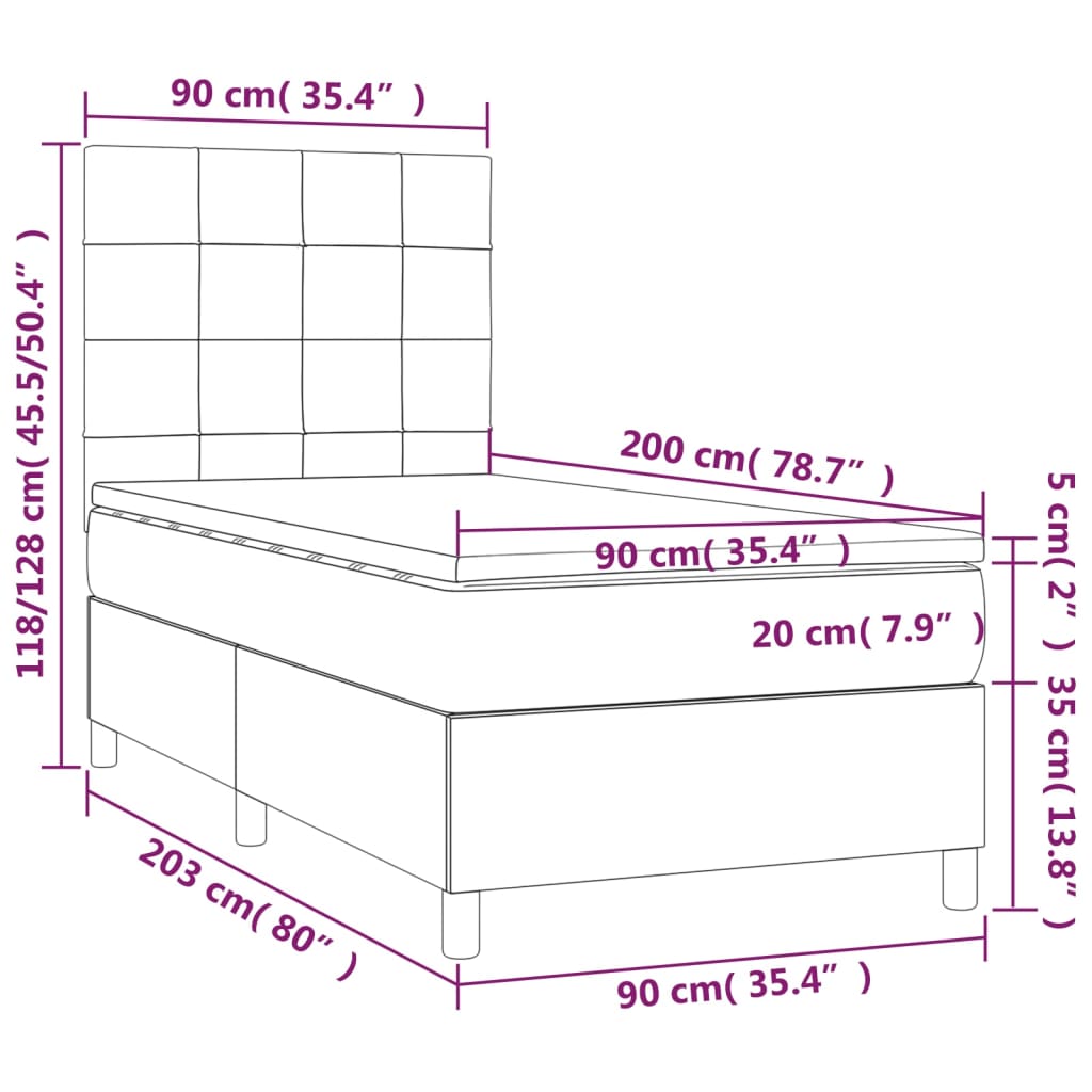 vidaXL Cama com molas/colchão 90x200 cm veludo cinza-claro