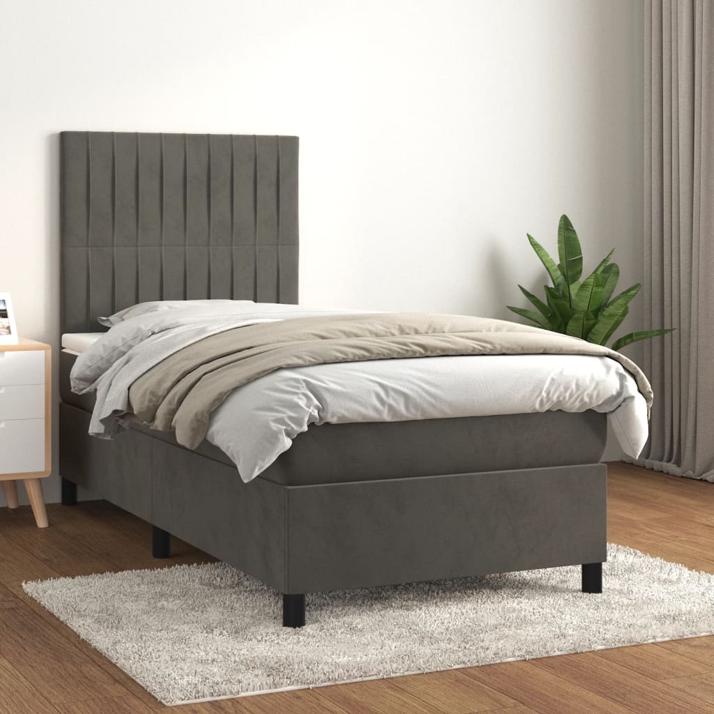 vidaXL Cama com molas/colchão 80x200 cm veludo cinza-escuro