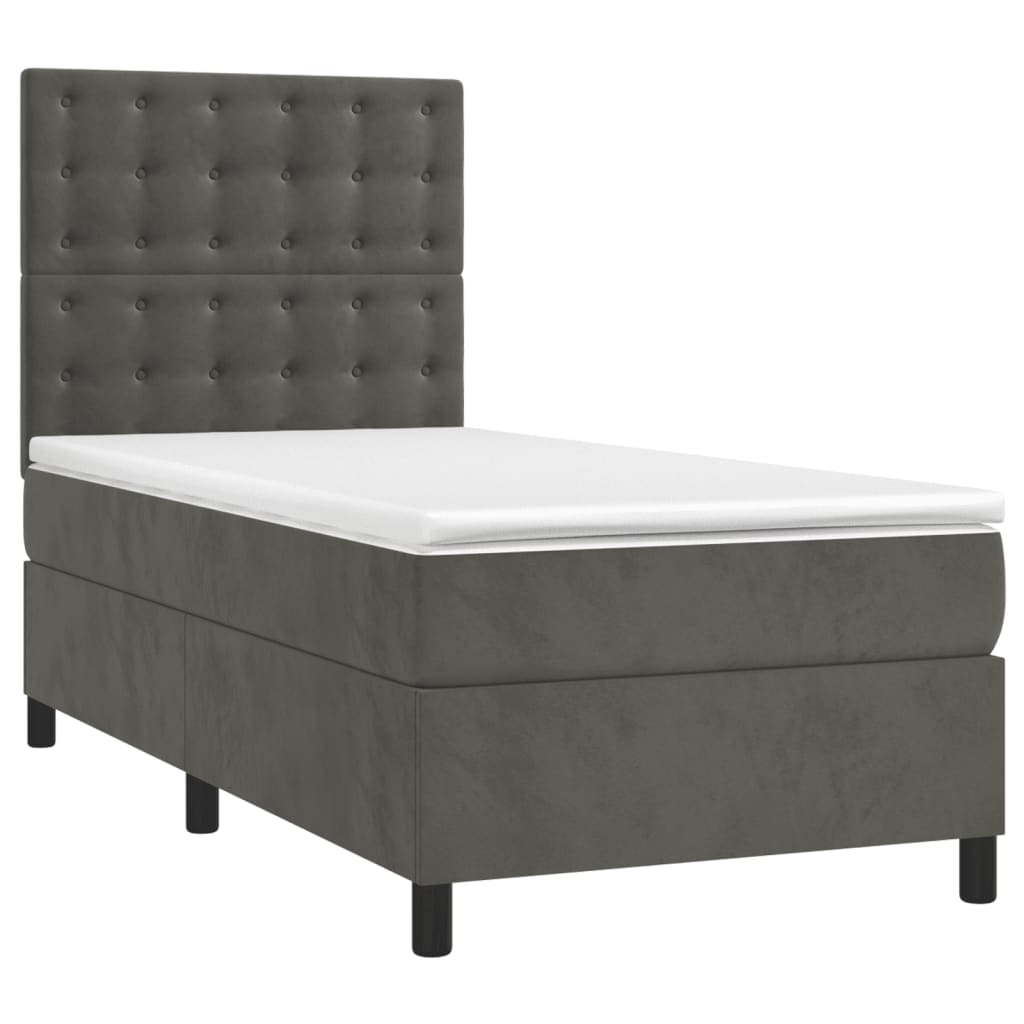 vidaXL Cama com molas/colchão 90x200 cm veludo cinza-escuro