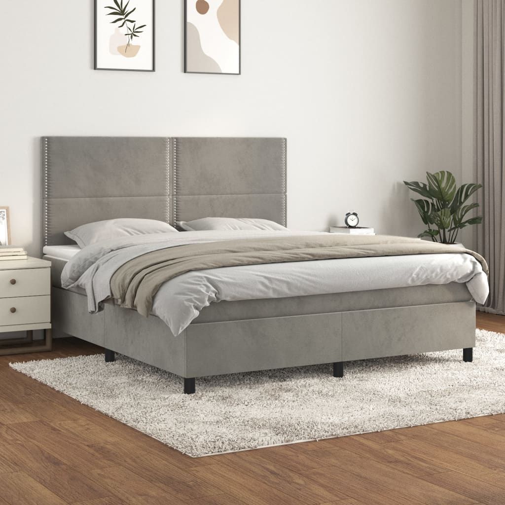 vidaXL Cama com molas/colchão 180x200 cm veludo cinzento-claro