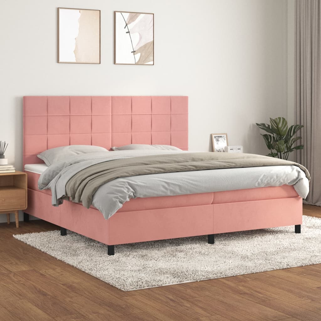 vidaXL Cama com molas/colchão 200x200 cm veludo rosa