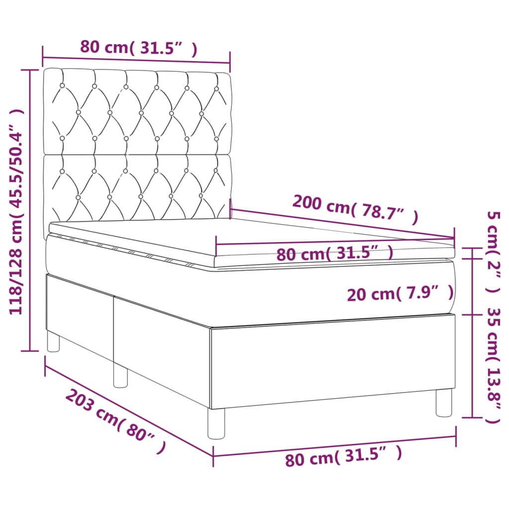 vidaXL Cama com molas/colchão 80x200 cm veludo preto